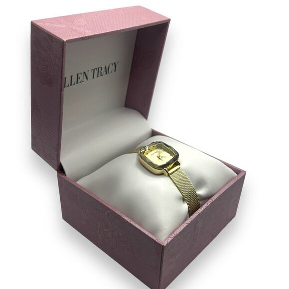 NEW Ellen Tracy Gold Analog Adjustable Wrist Watch Rectangle Face bracelet NWT - Picture 5 of 8